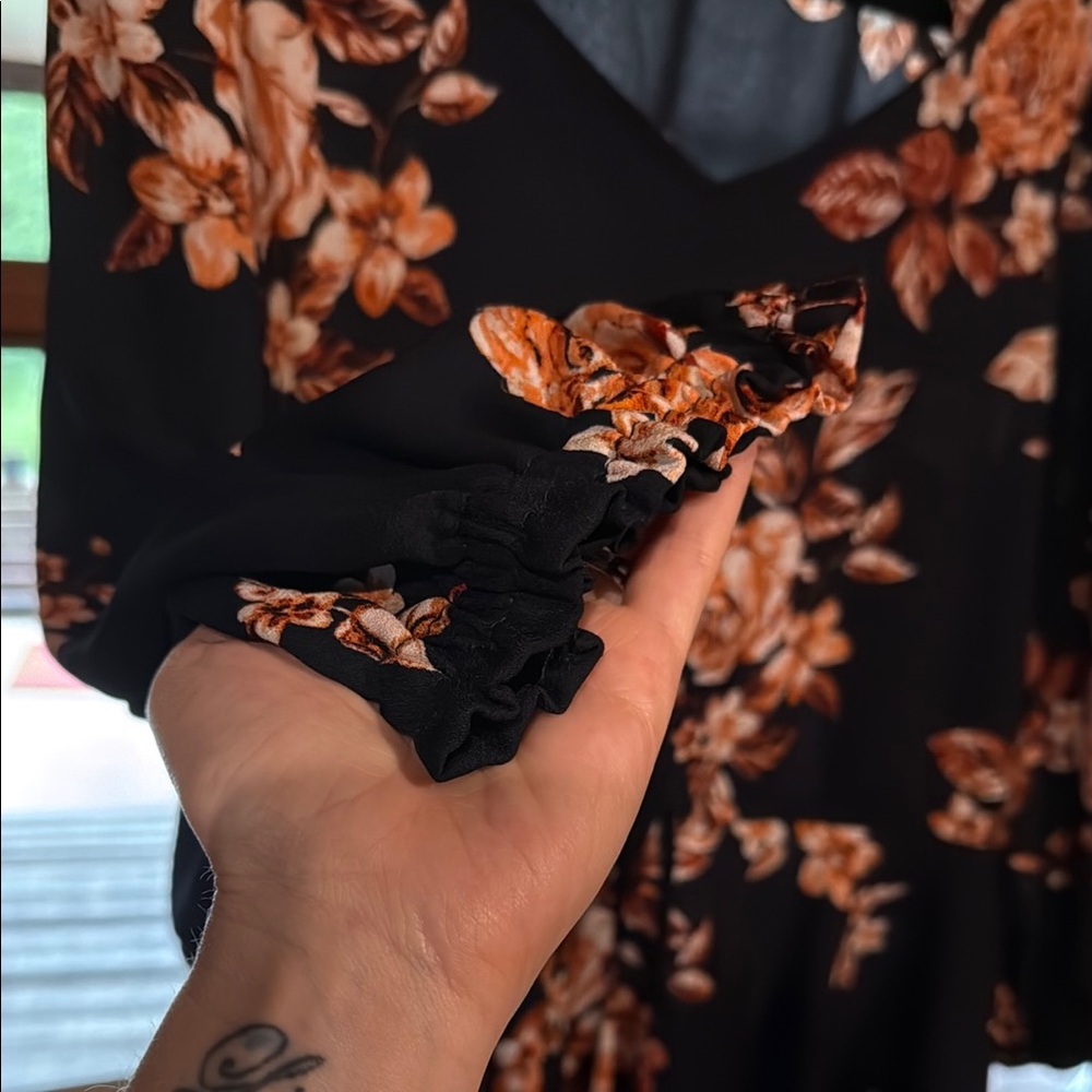 Maurices Black Peplum Tie Front Blouse - Picture 3 of 7